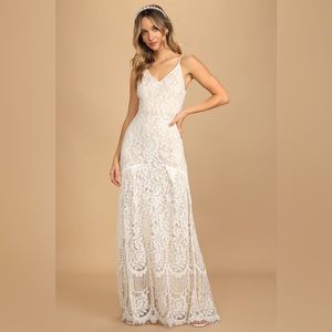 Lulus Flynn White Lace Maxi Dress